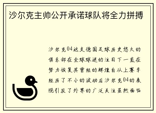 沙尔克主帅公开承诺球队将全力拼搏